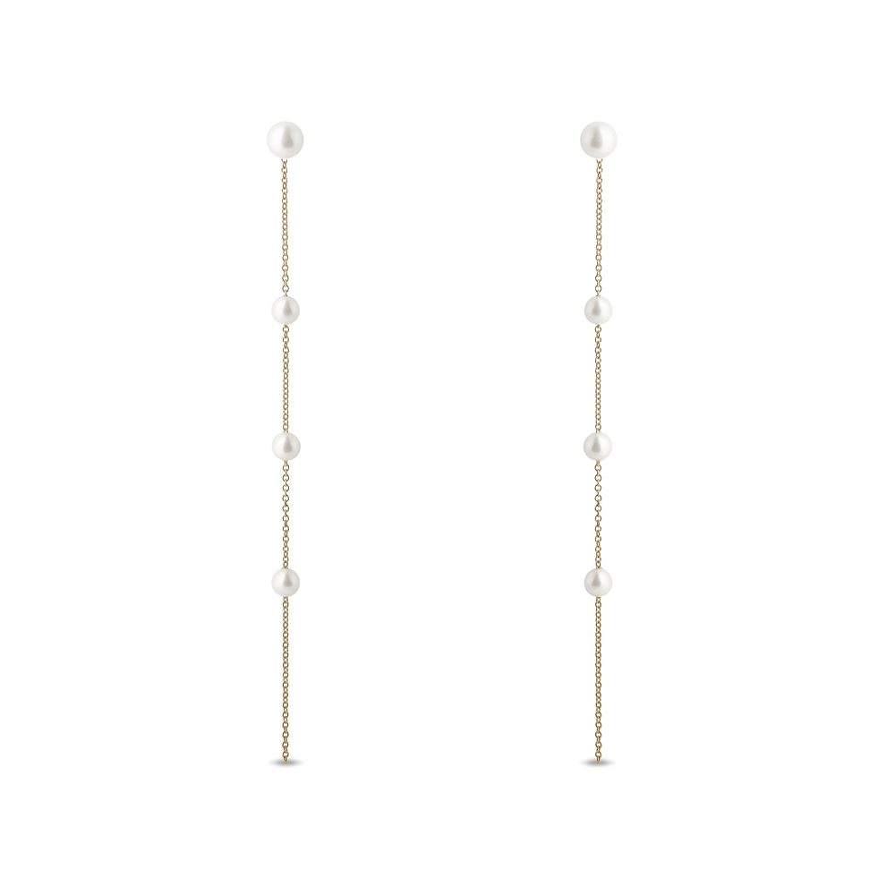 Zlaté řetízkové náušnice se sladkovodními perlami KLENOTA