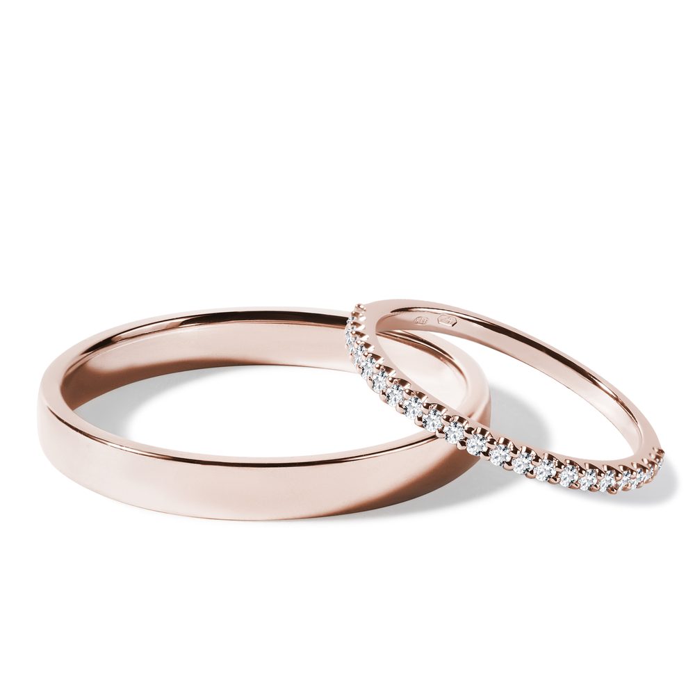 E-shop Set snubních prstenů z růžového 14k zlata s diamanty