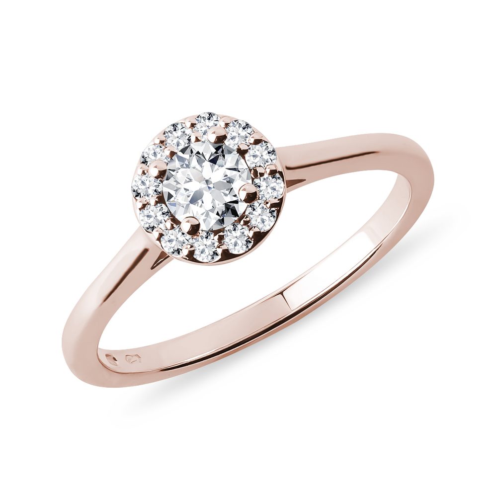 E-shop Diamantový halo prsten v růžovém zlatě