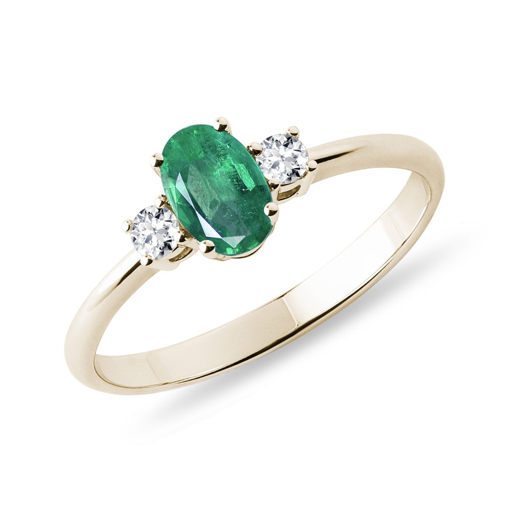 Smaragdový zlatý prsten s diamanty KLENOTA