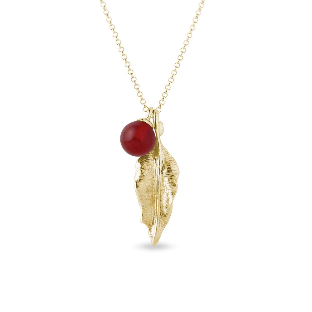 E-shop Zlatý náhrdelník s karneolem a lístkem