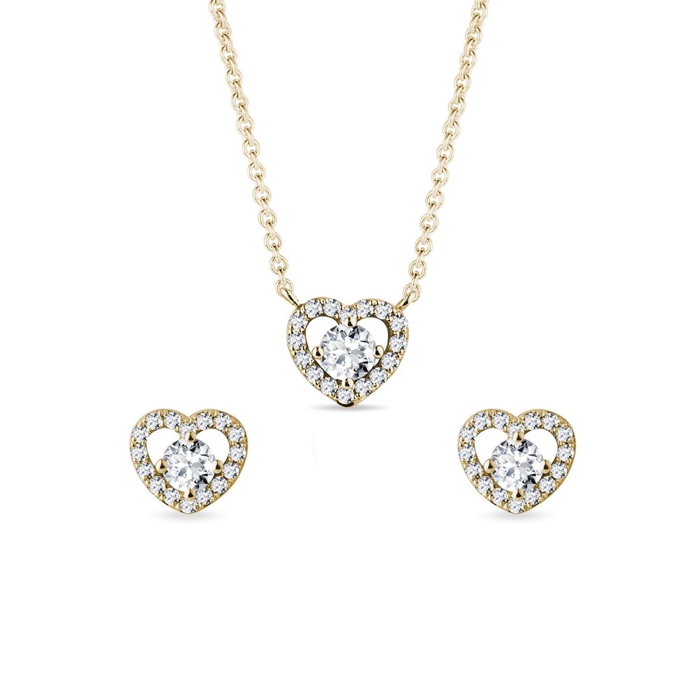 E-shop Diamantový set ve tvaru srdce ze žlutého zlata
