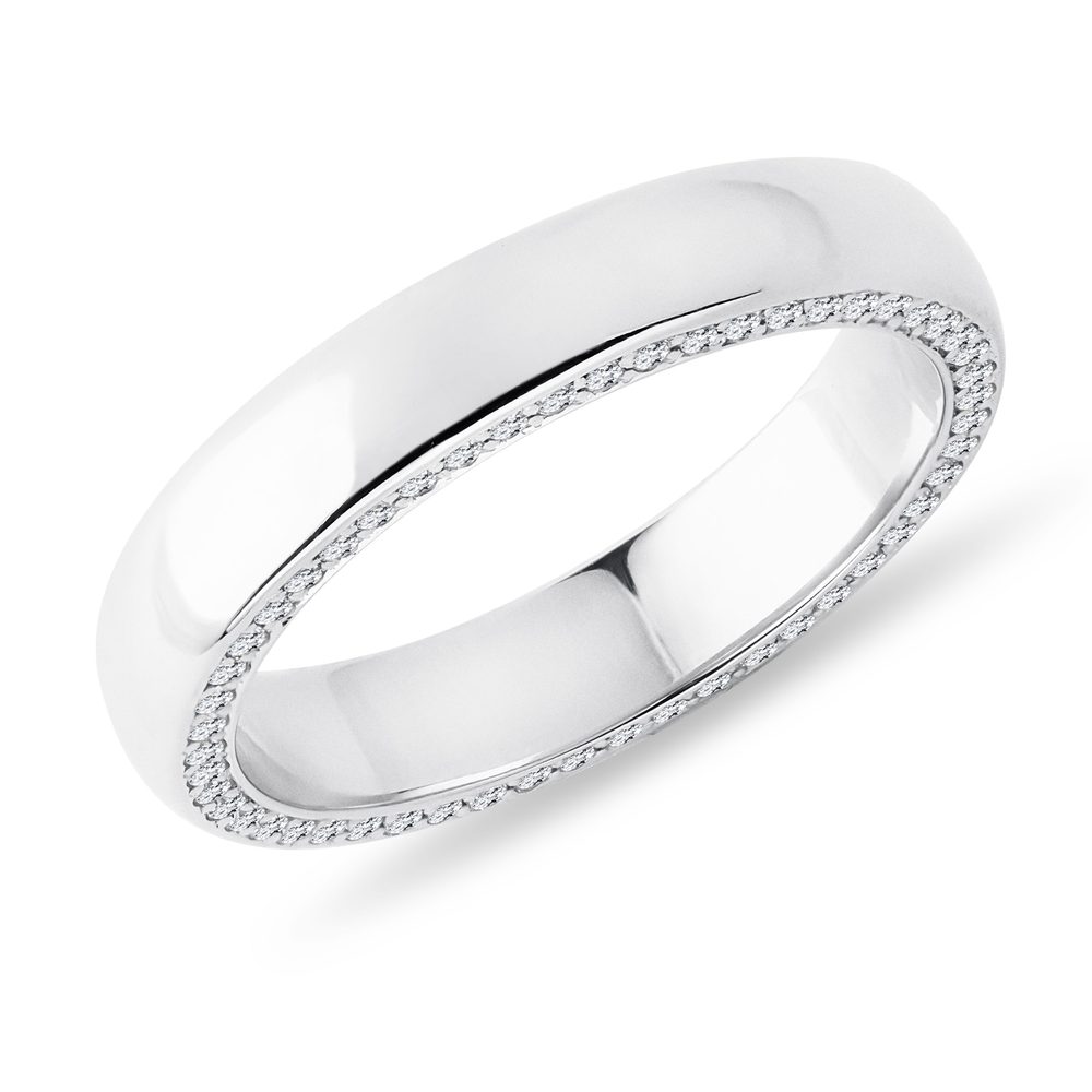 Pánský prsten v bílém zlatě s diamanty po stranách obroučky KLENOTA