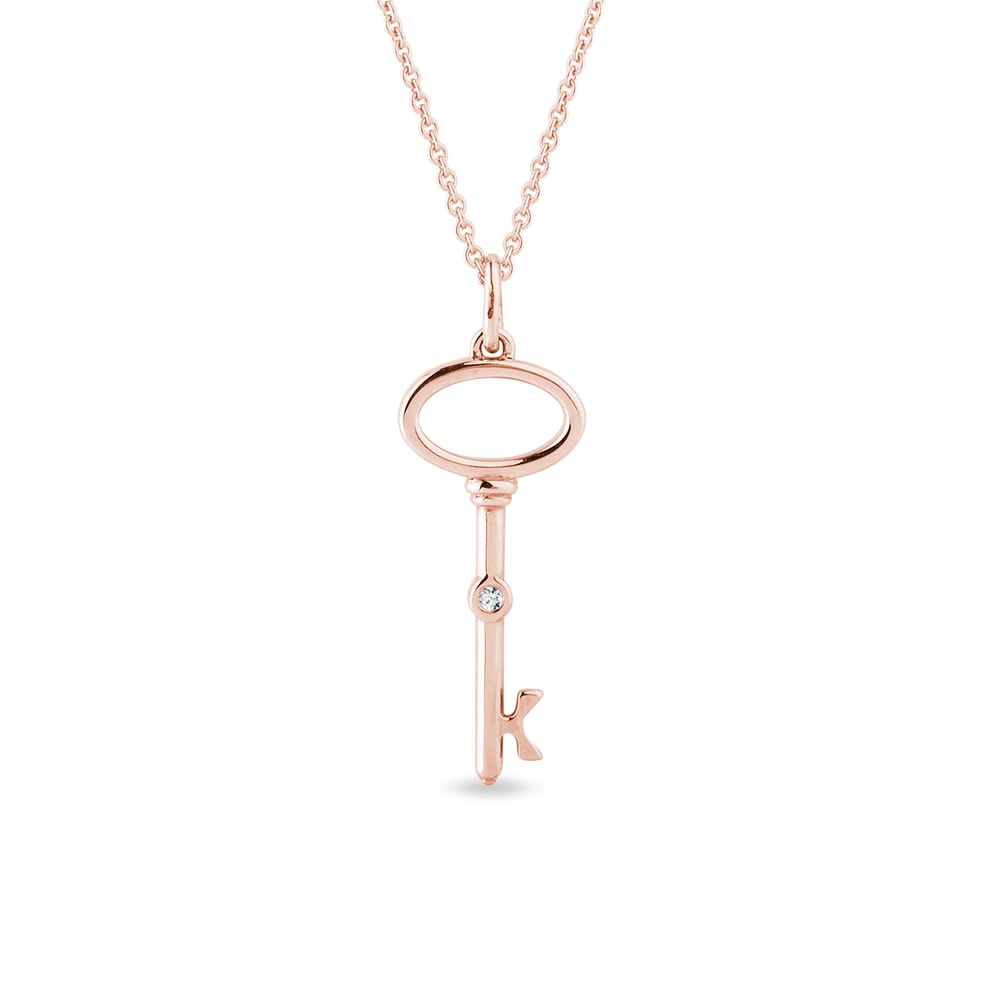 E-shop Náhrdelník klíč z růžového zlata s diamantem