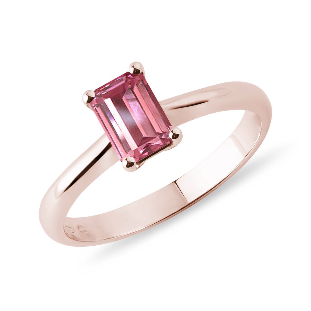 E-shop Prsten s růžovým turmalínem emerald v růžovém zlatě