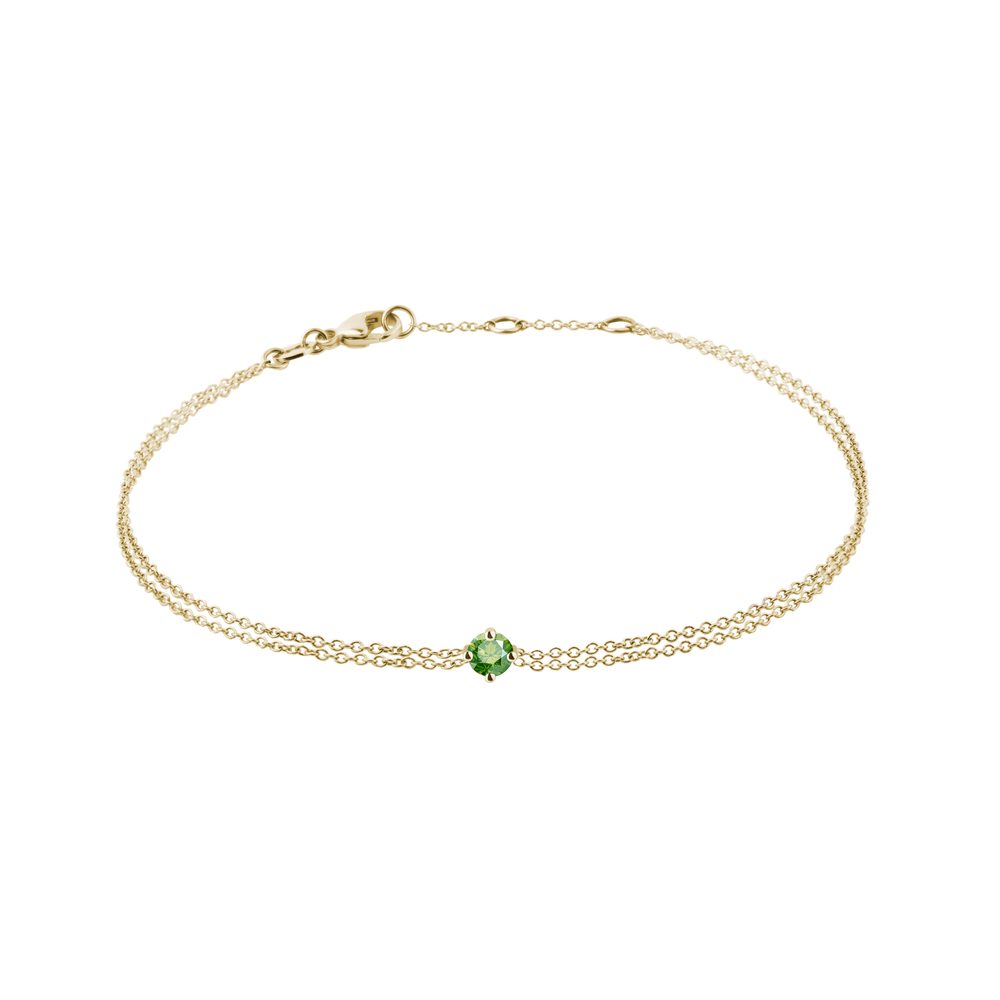 Dvojitý náramek ze žlutého zlata se zeleným diamantem KLENOTA