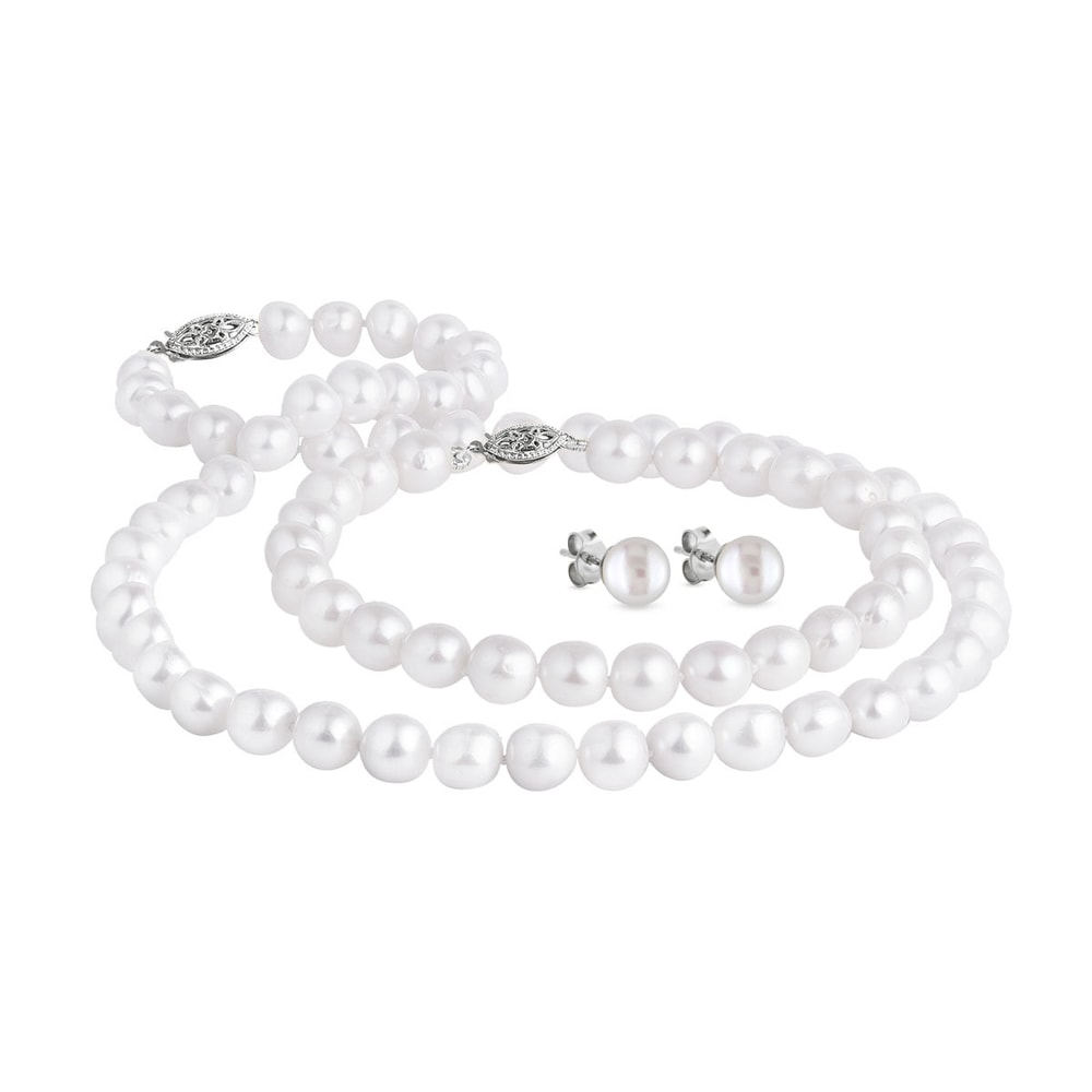 E-shop Souprava perlových šperků v bílém zlatě