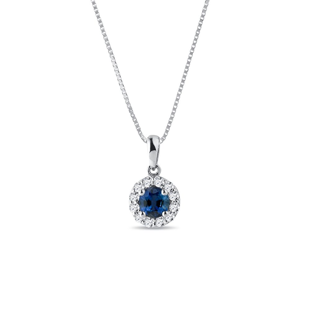 E-shop Diamantový náhrdelník se safírem v bílém zlatě