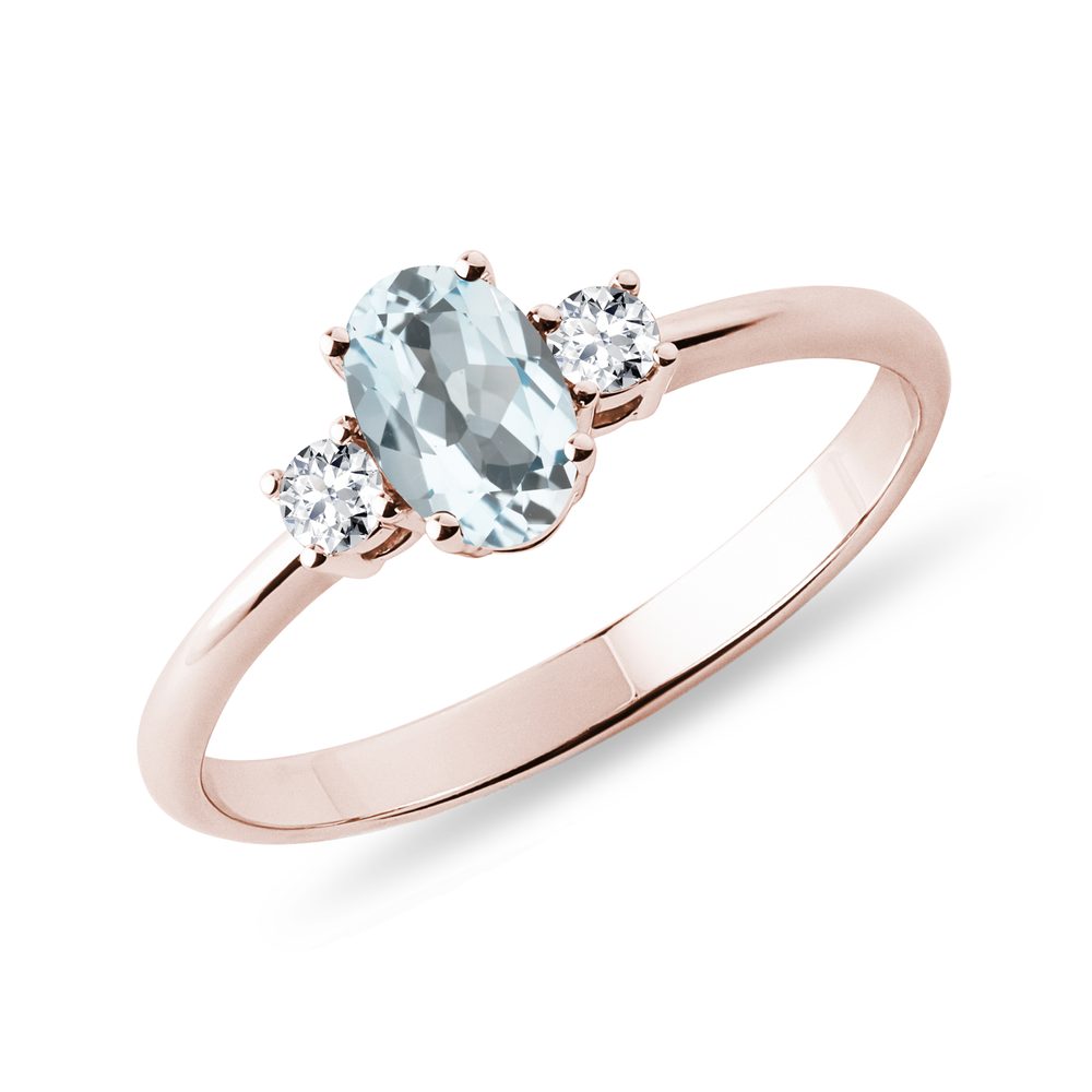 Prsten s akvamarínem a diamanty v růžovém zlatě KLENOTA