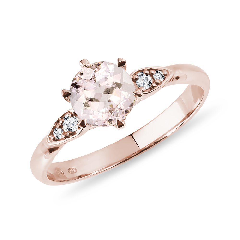 E-shop Prsten z růžového zlata s morganitem a brilianty