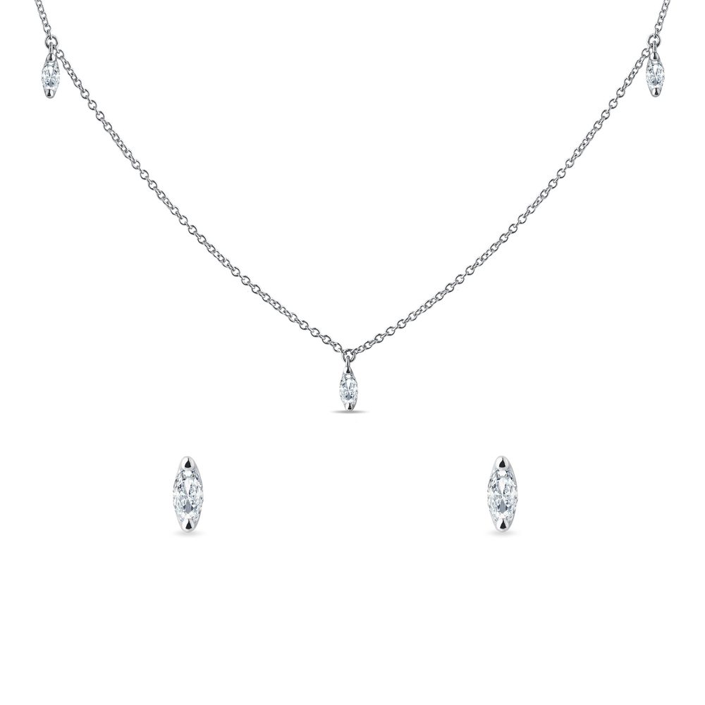 Set náhrdelníku a náušnic s markýza diamanty v bílém zlatě KLENOTA