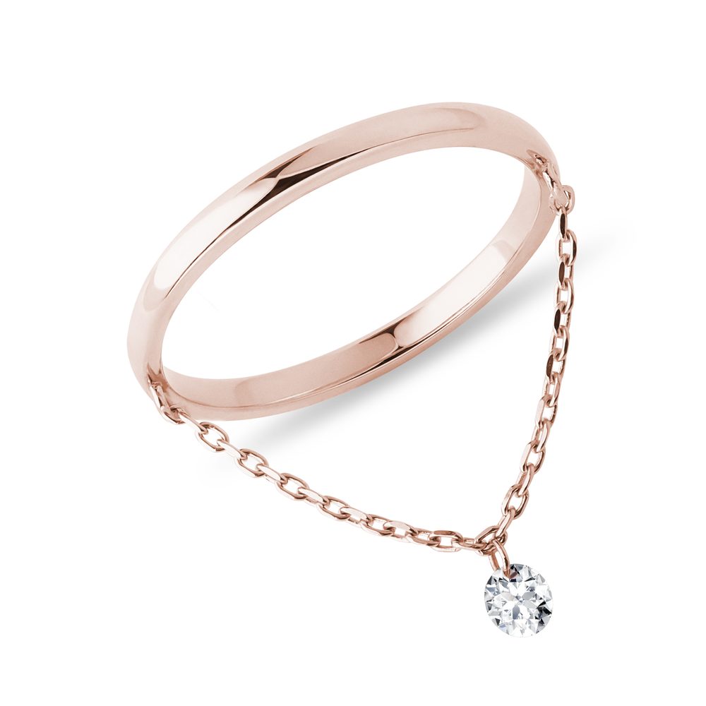 Řetízkový prstýnek s diamantem v růžovém 14k zlatě KLENOTA