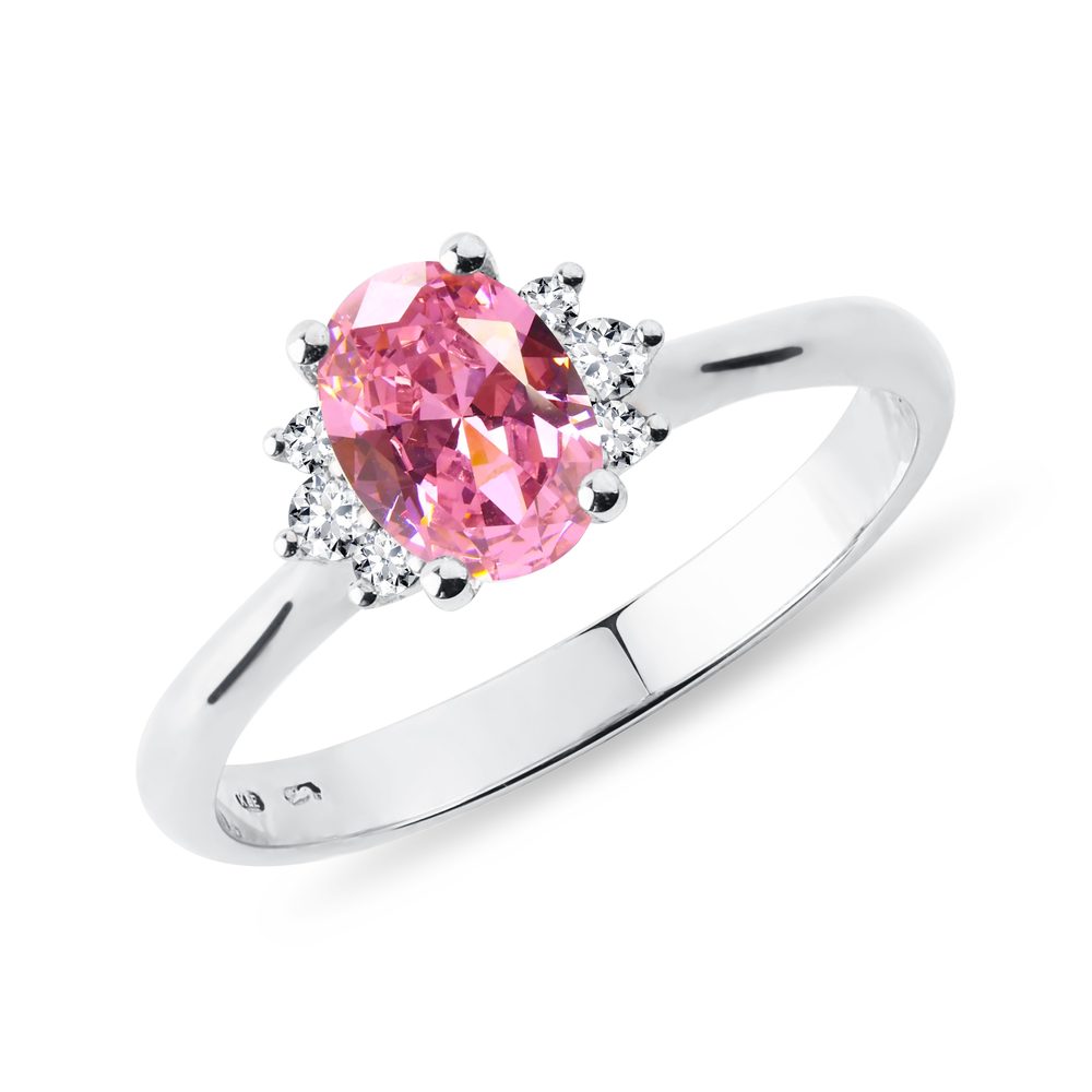 Diamantverlobungsring mit rosa Saphir in Weißgold KLENOTA