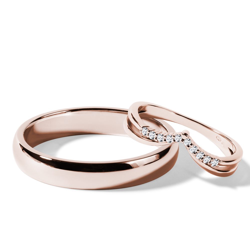 E-shop Sada s dvojitým chevron prstenem v růžovém zlatě