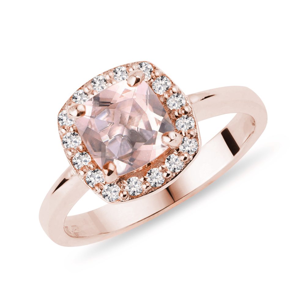 E-shop Prsten z růžového zlata s morganitem a diamanty