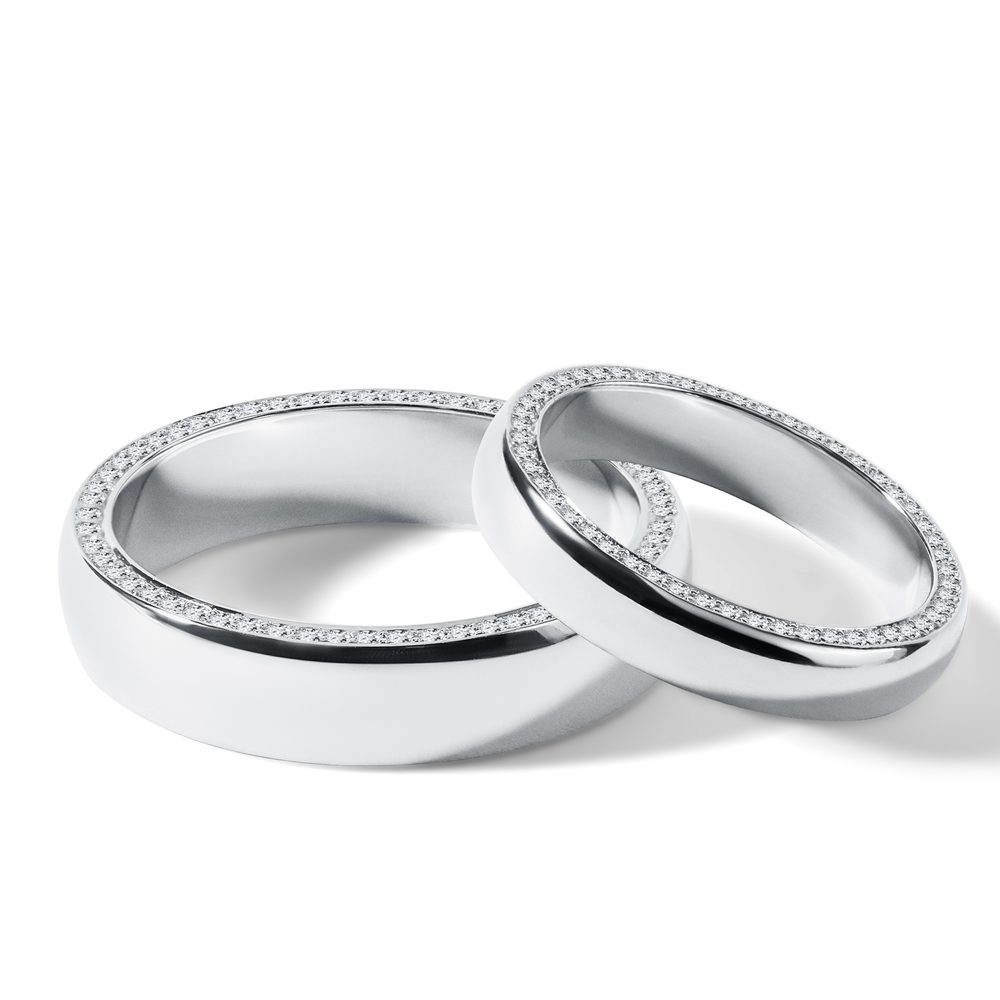 Snubní sada v bílém zlatě s diamanty po stranách obroučky KLENOTA