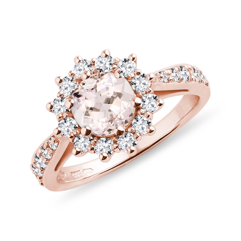 Luxusní prsten s morganitem a brilianty v růžovém zlatě KLENOTA