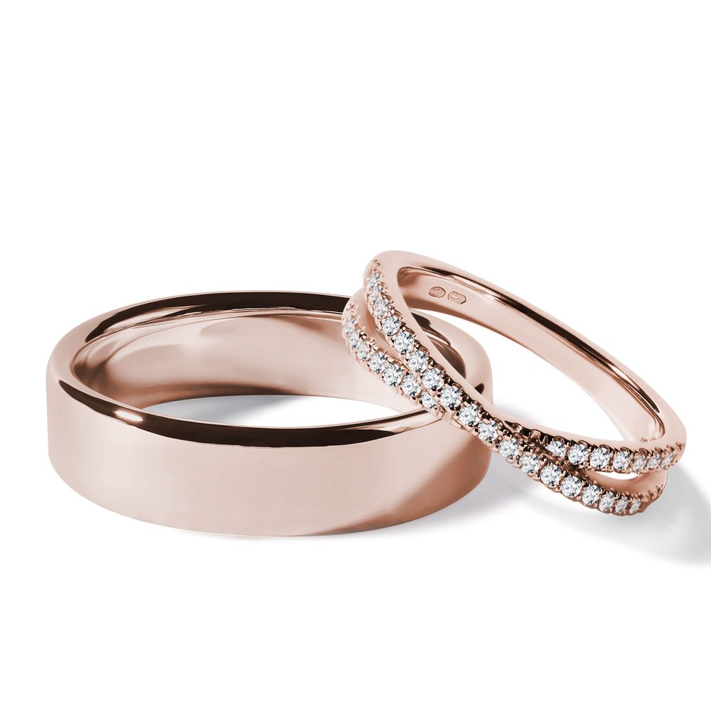 E-shop Snubní set s překříženým prstenem v růžovém zlatě