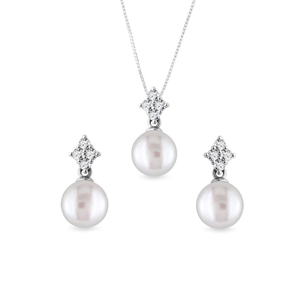 E-shop Elegantní set diamantových šperků s perlami v bílém zlatě