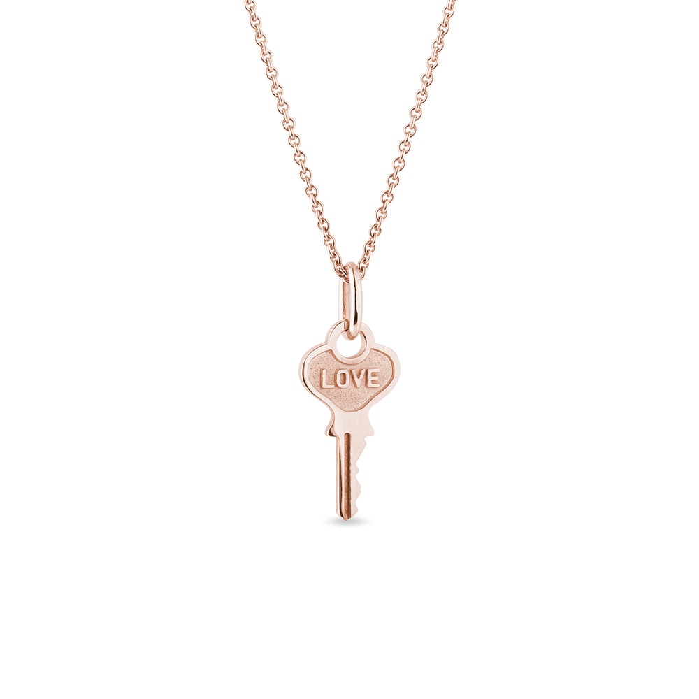 E-shop Náhrdelník klíček z růžového zlata s nápisem Love