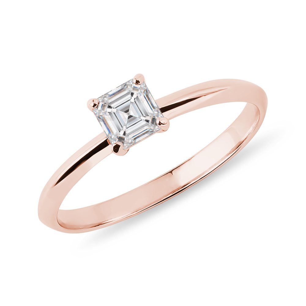 E-shop Prsten s diamantem v brusu asscher v růžovém zlatě