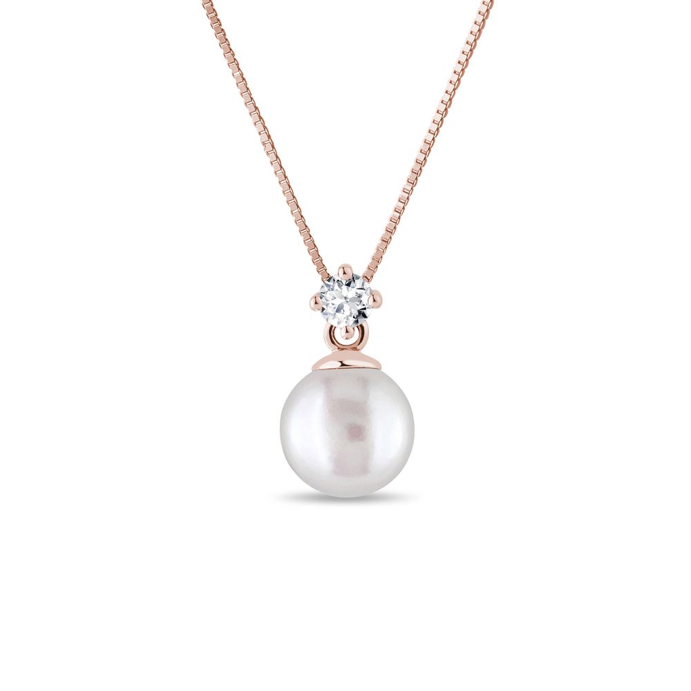 Přívěsek s briliantem a perlou v růžovém zlatě KLENOTA