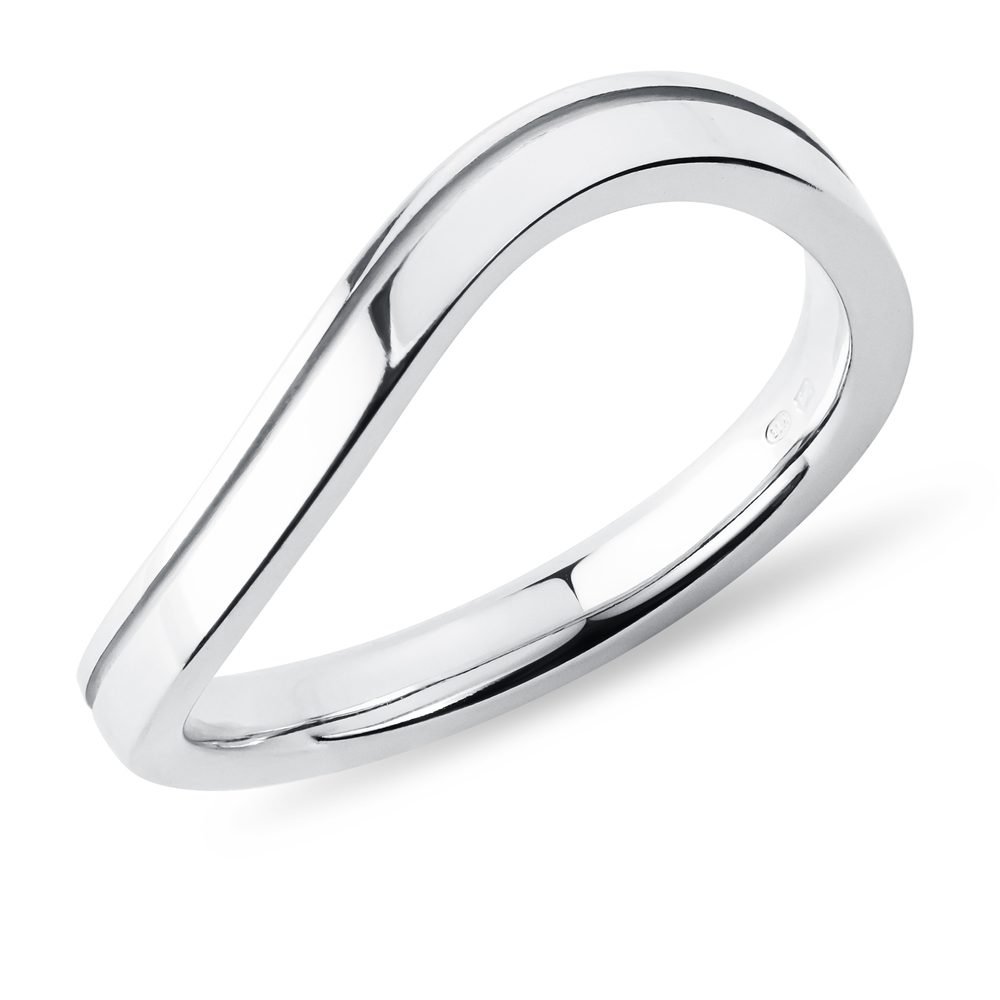 E-shop Pánský snubní prsten vlnka s drážkou v bílém zlatě