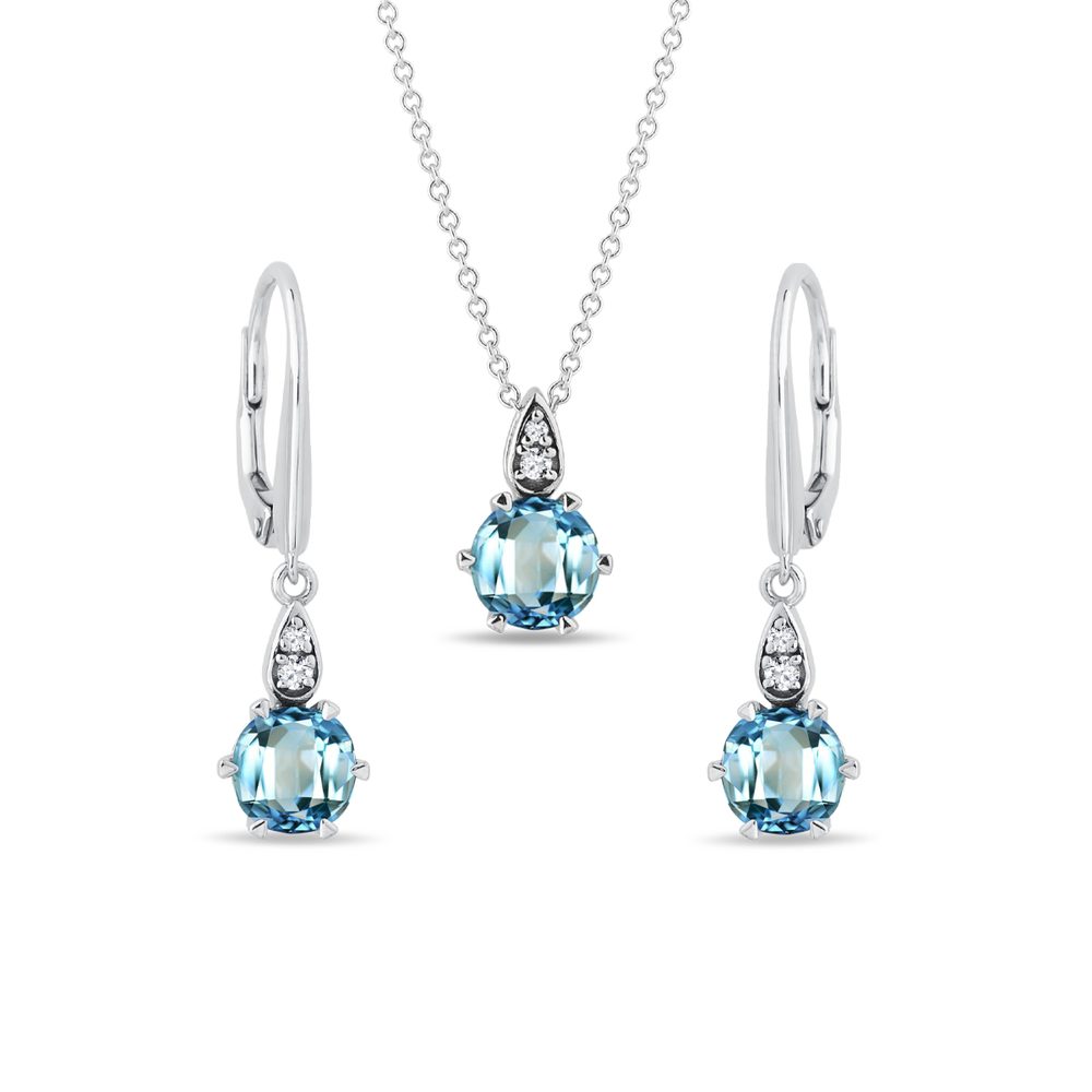 Set šperků s topazy a diamanty v bílém 14k zlatě KLENOTA