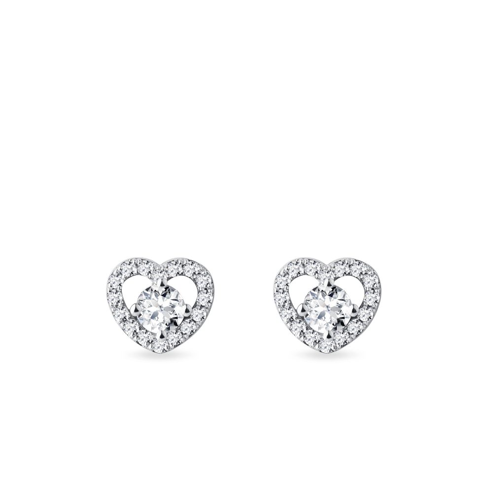 Diamantové náušnice srdce z bílého zlata KLENOTA