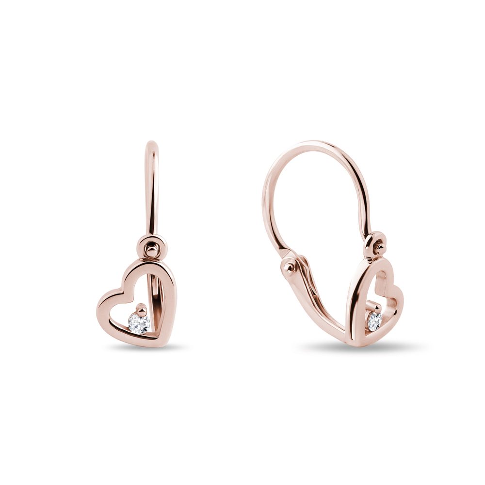 Dětské náušnice z růžového zlata ve tvaru srdce KLENOTA