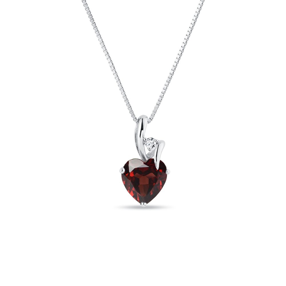 E-shop Zlatý náhrdelník srdce s granátem a diamantem