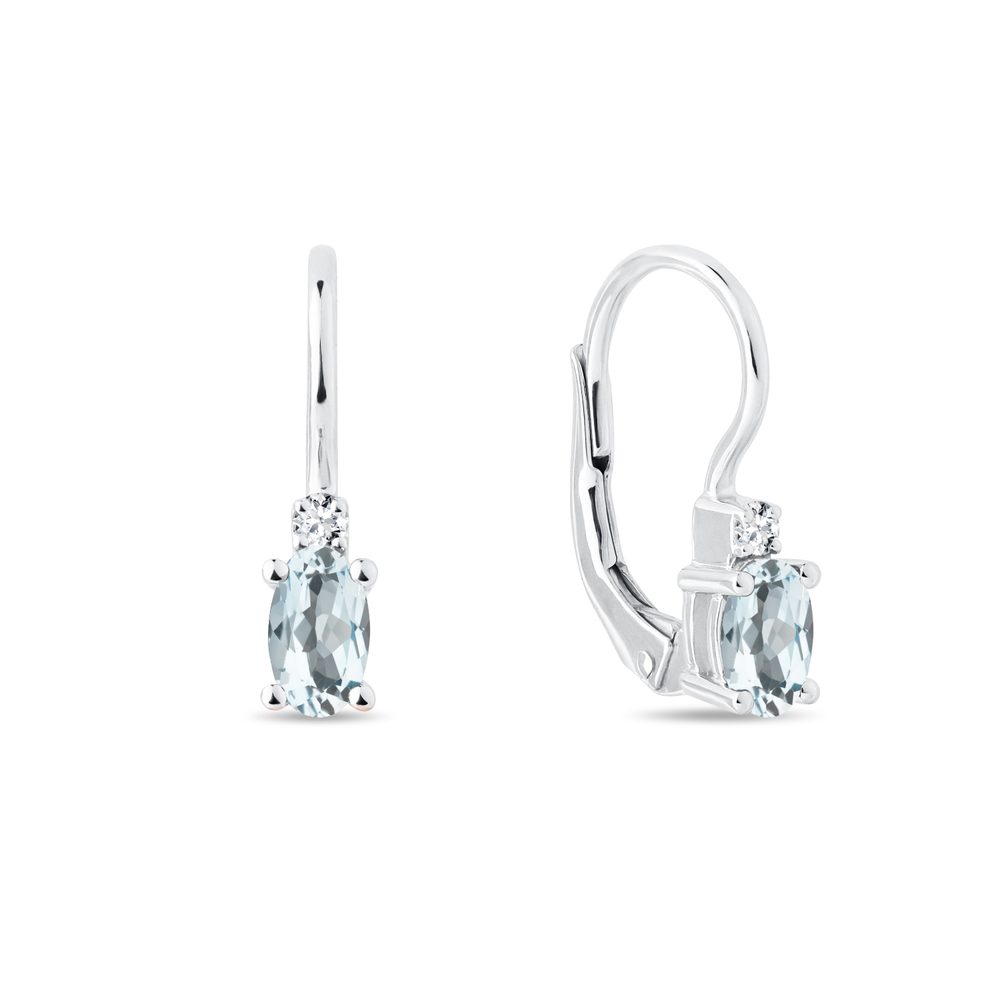 Náušnice s oválnými akvamaríny a brilianty v bílém zlatě KLENOTA