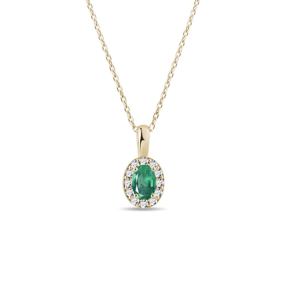 E-shop Halo náhrdelník se smaragdem a diamanty ve zlatě
