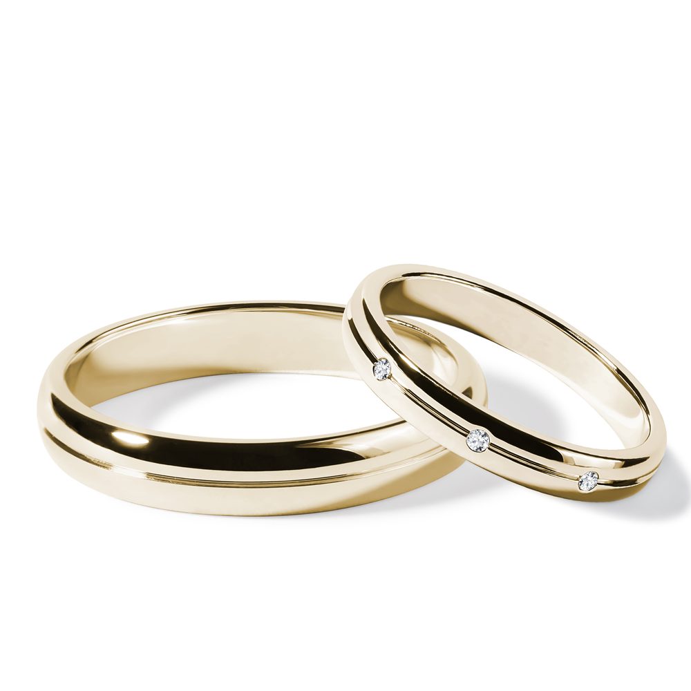 E-shop Sada snubních drážkových prstenů s diamanty ve žlutém zlatě