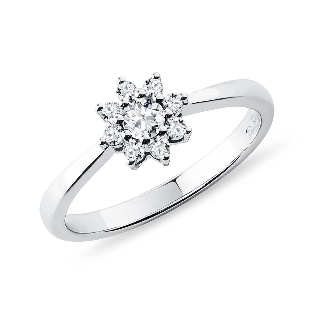 E-shop Diamantový prsten z bílého zlata ve tvaru kytičky