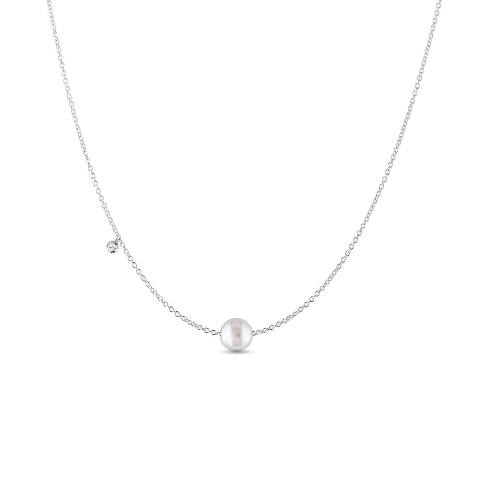 Náhrdelník s perlou a diamantem v bílém zlatě KLENOTA