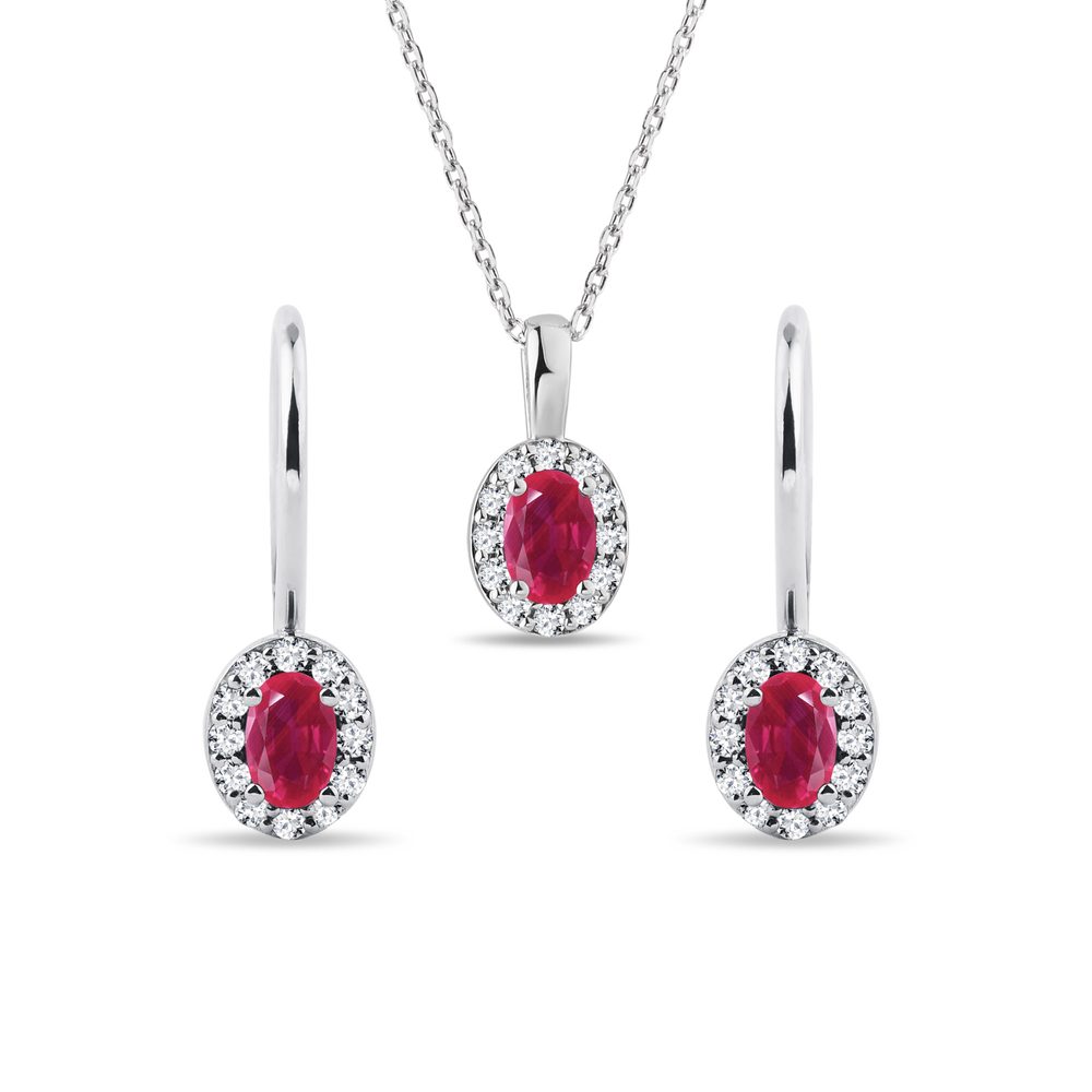 E-shop Set halo šperků s rubíny a diamanty v bílém zlatě