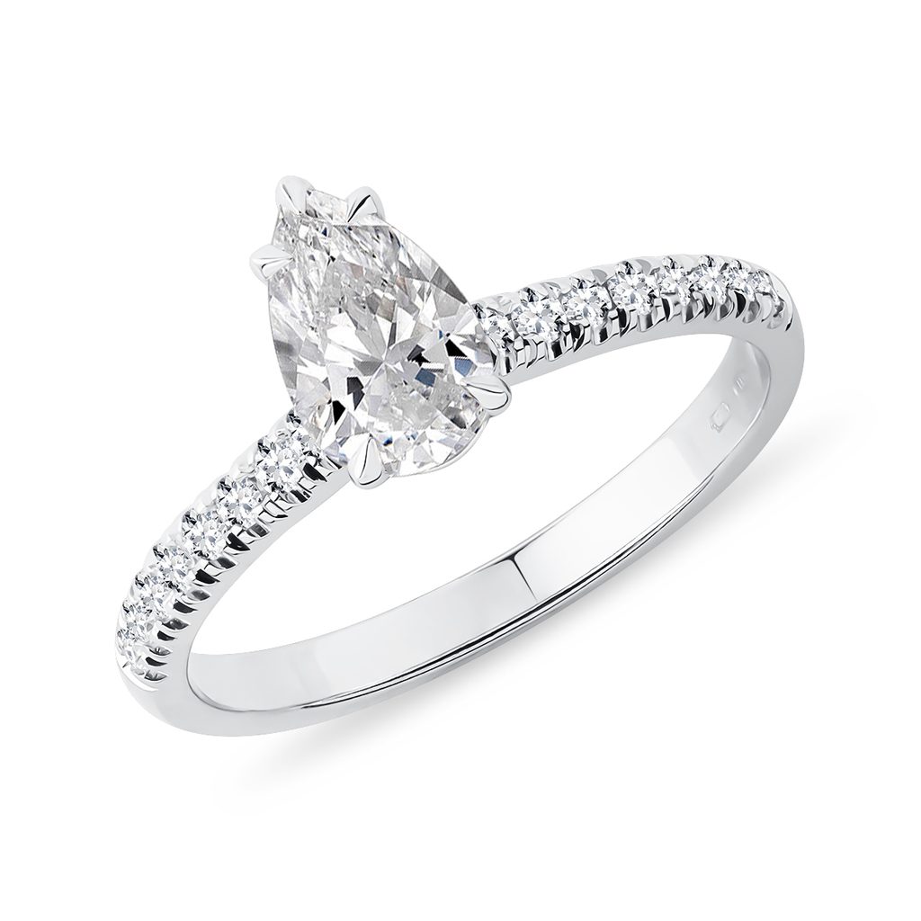 Teardrop Lab Grown Diamond Ring with Natural Diamonds in White Gold |  KLENOTA