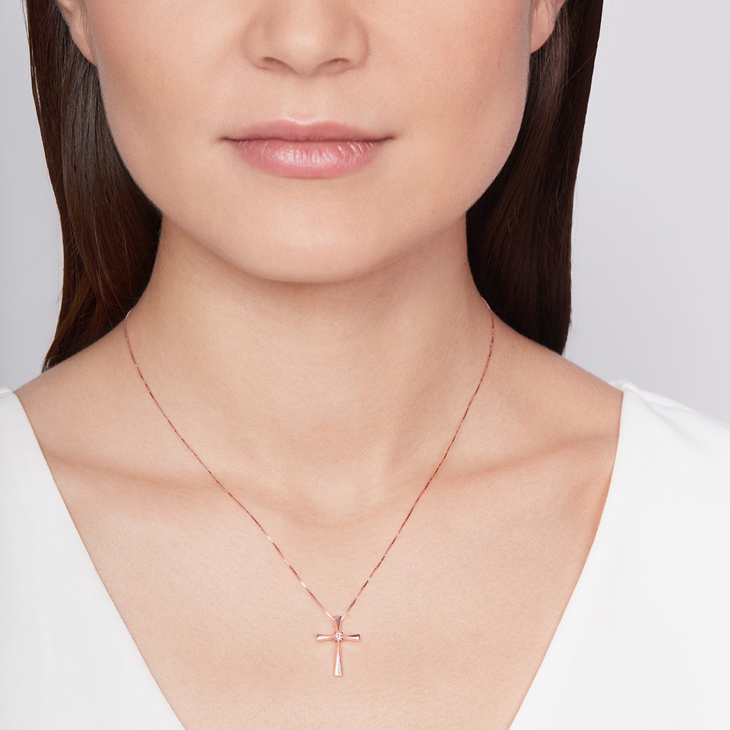 Cross With Rose Necklace for Ashes- Rose gold long stemmed rose vines up  and over a silver toned
