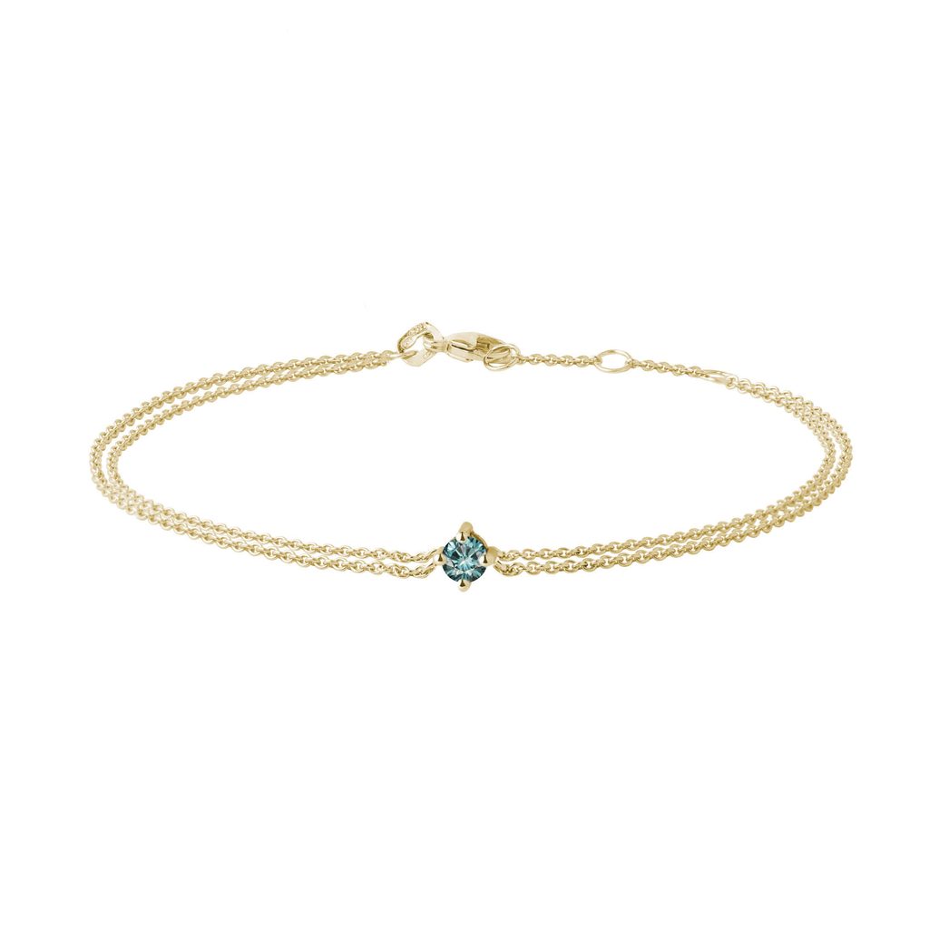 Blue diamond double chain bracelet in yellow gold | KLENOTA