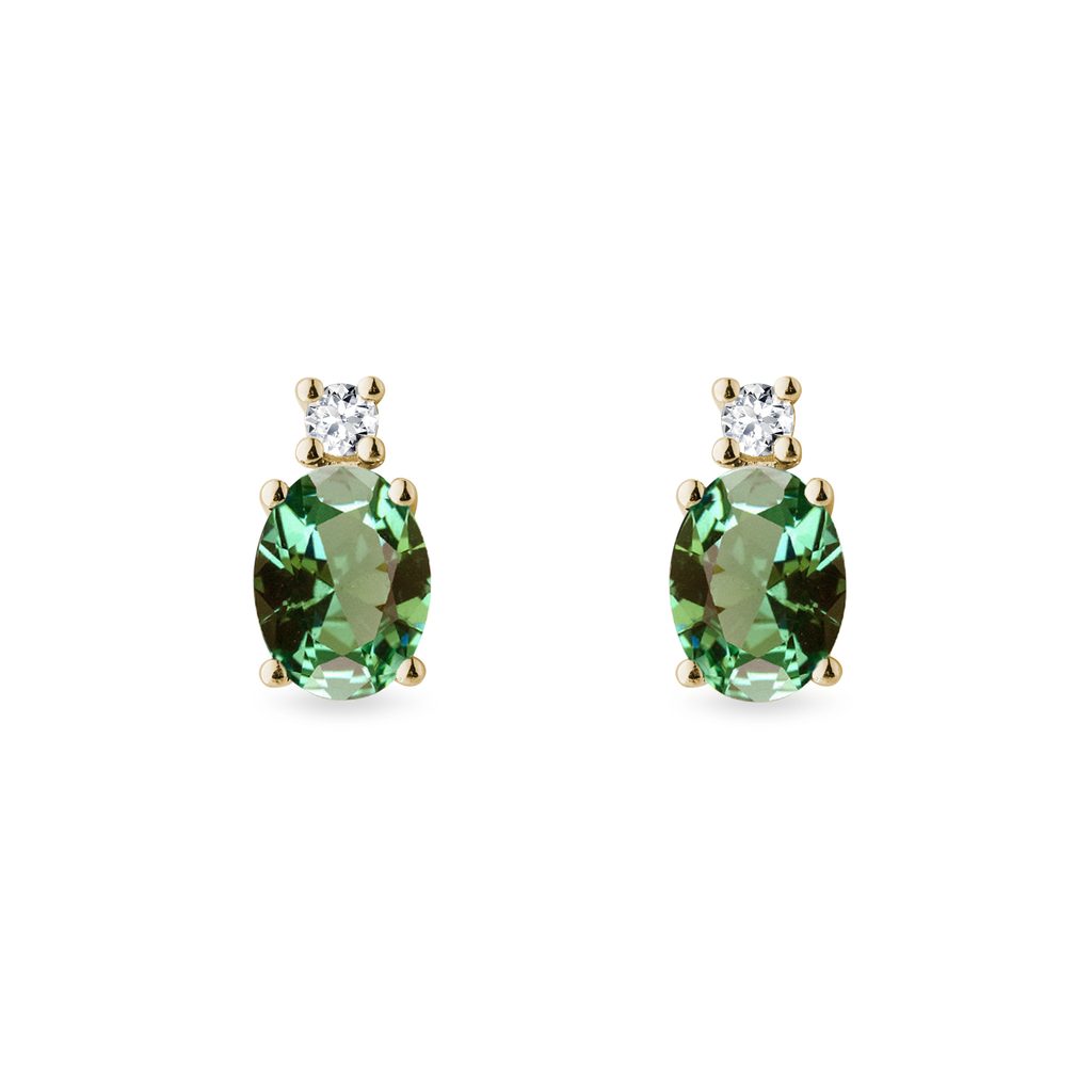 Boucles d'oreilles en or jaune 14ct avec tourmaline verte et diamants |  KLENOTA