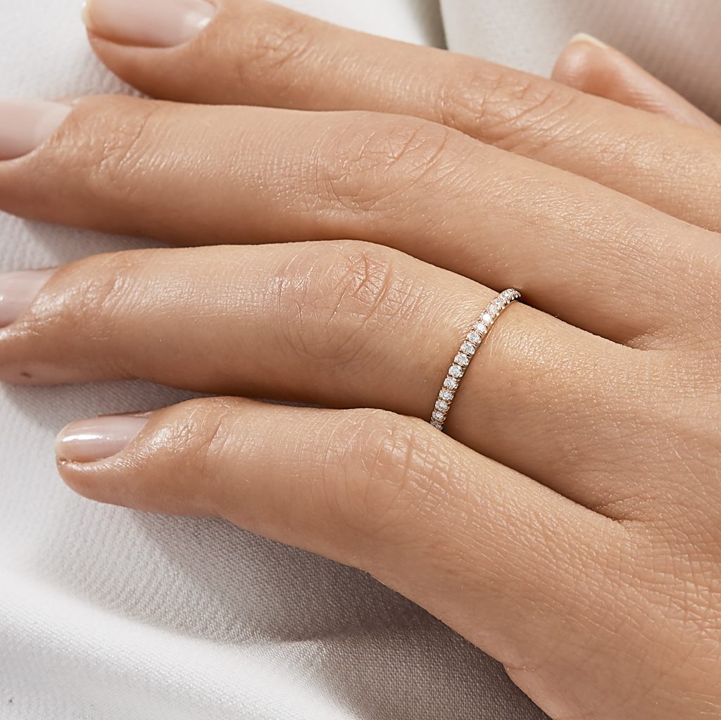 Wedding Ring Set with Diamond Half Eternity Ring in Rose Gold KLENOTA