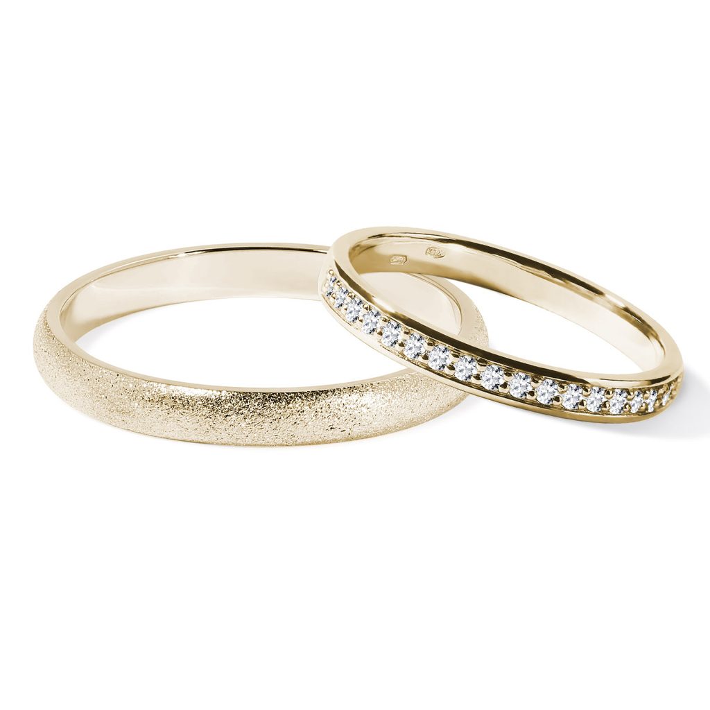 Jeu d'alliances de mariage en or jaune avec diamant | KLENOTA