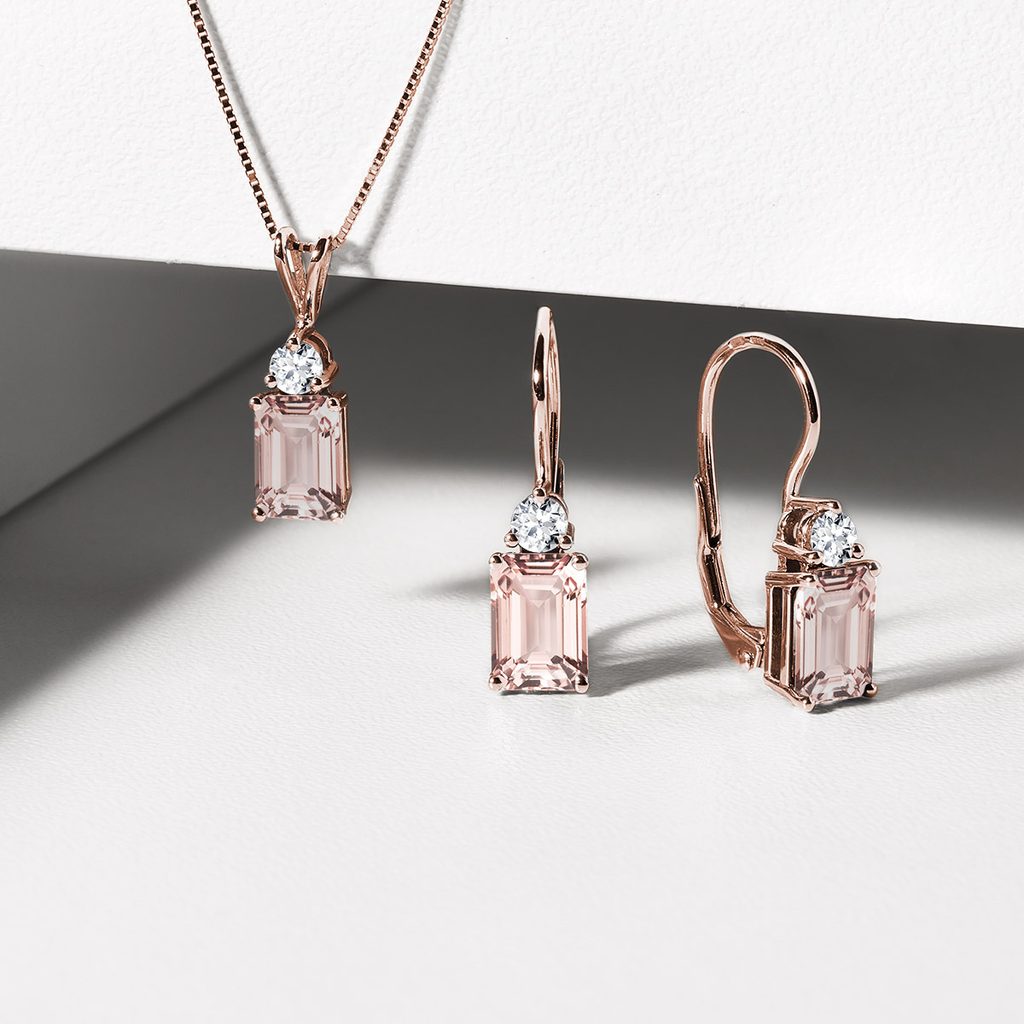 Necklace Made of Rose Gold with Morganite and Diamond | KLENOTA