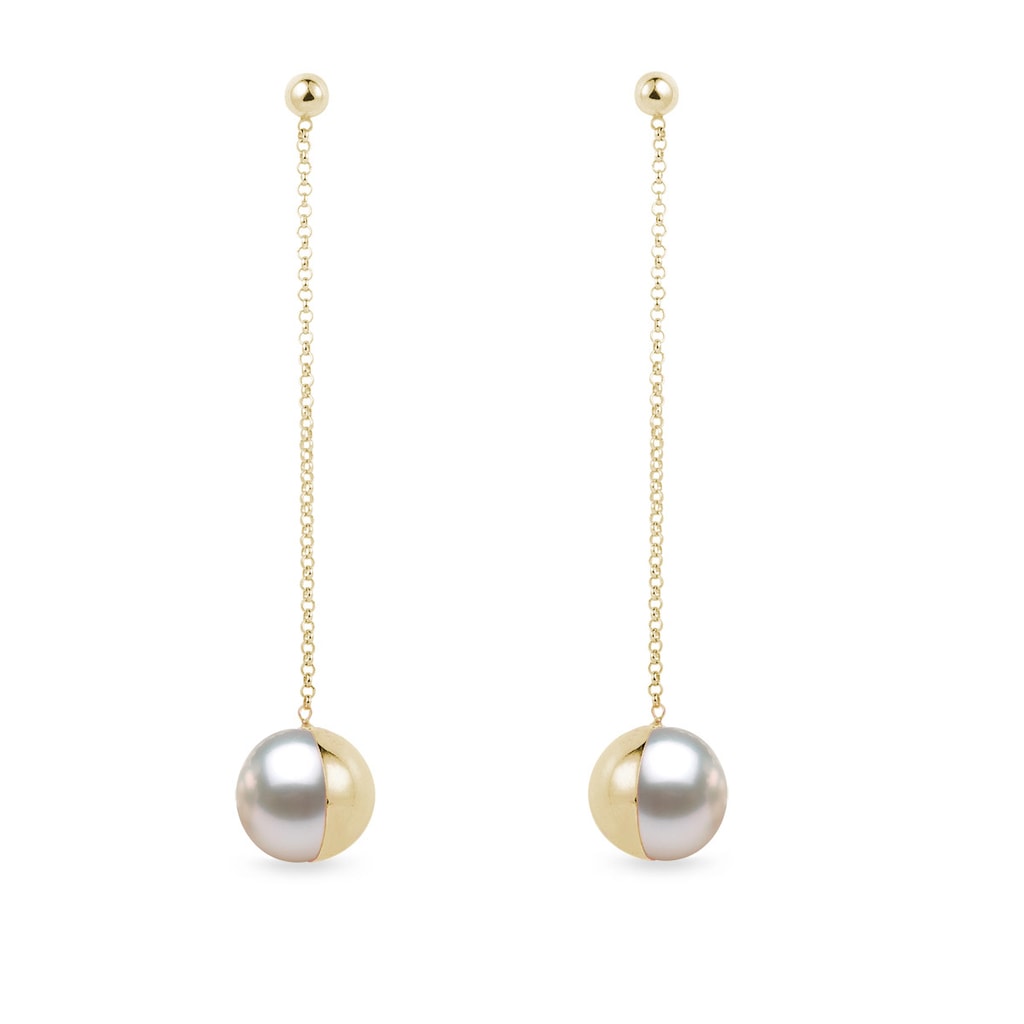 Visací zlaté náušnice s perlou | KLENOTA