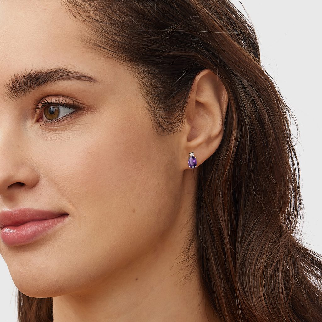 Classic Round Amethyst Four Prong Stud Earrings – With Clarity