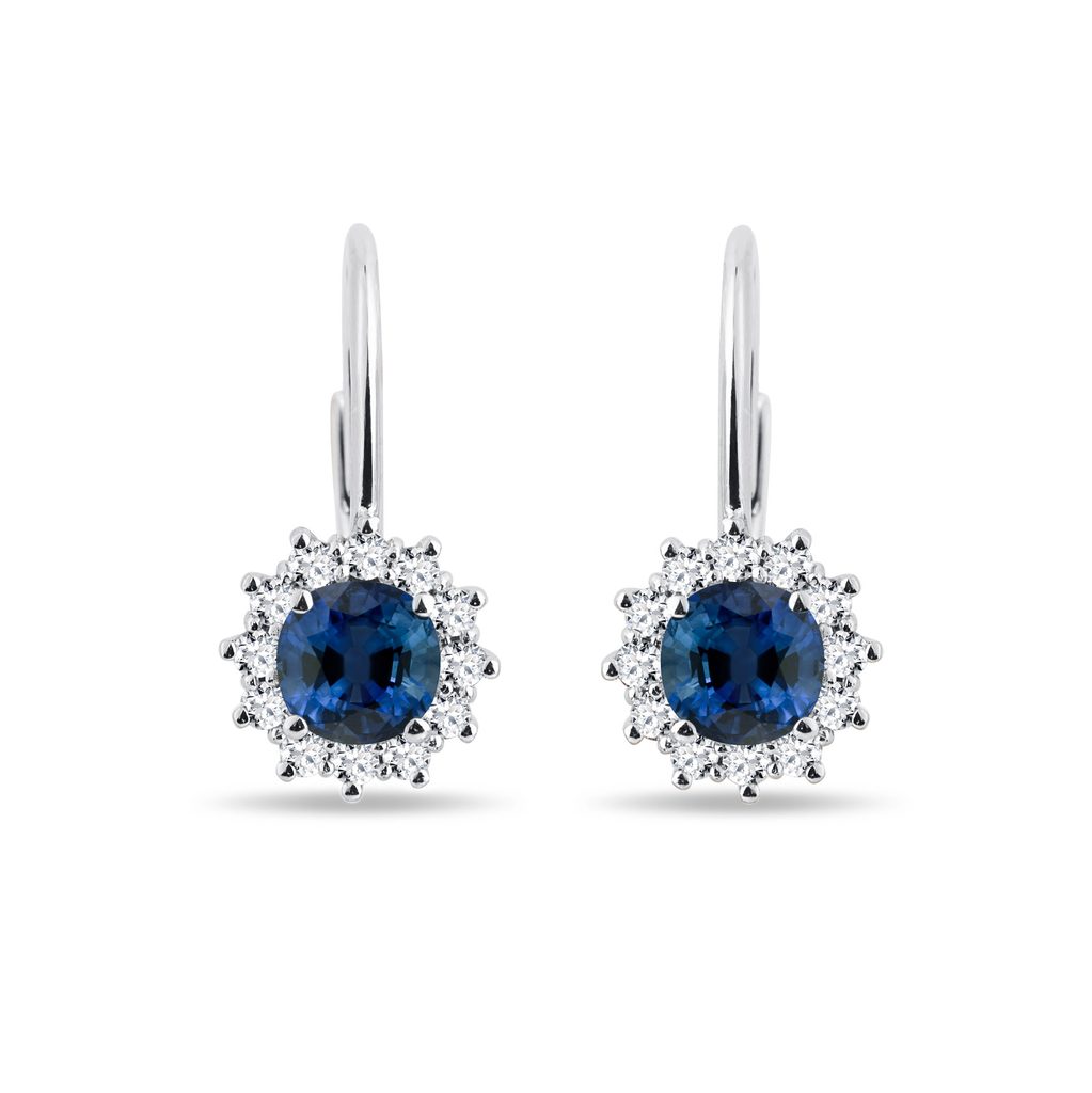 Round sapphire and diamond earrings in white gold | KLENOTA