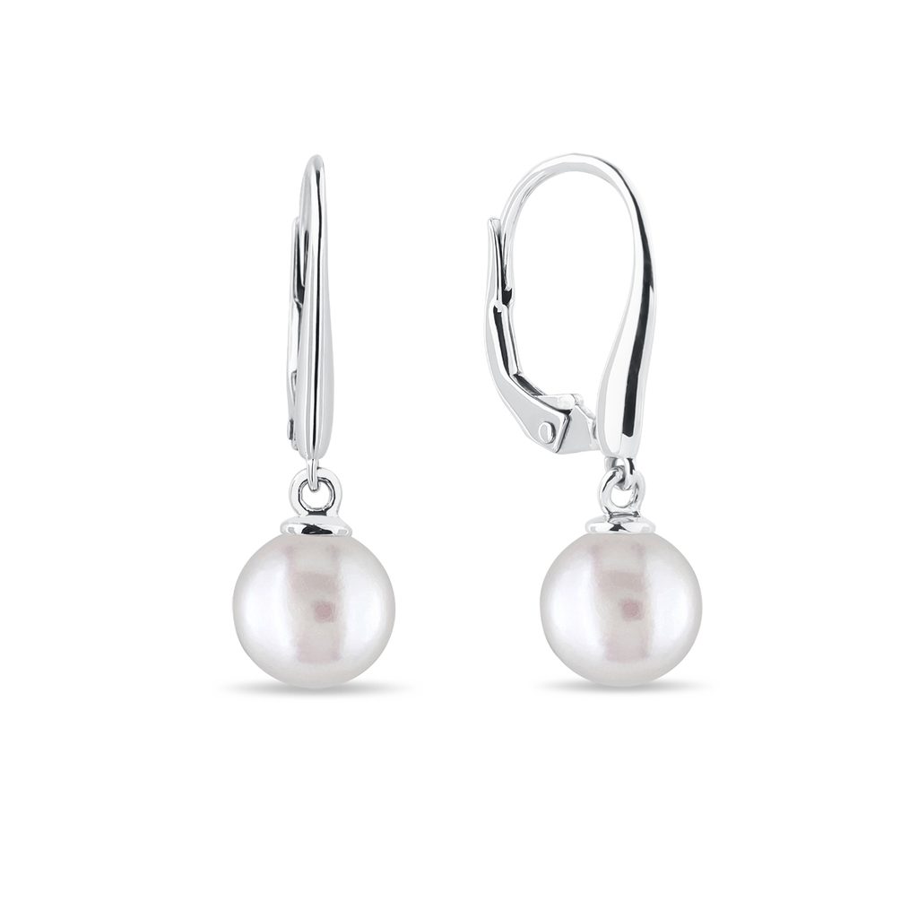 Pearl earrings in 14k white gold | KLENOTA
