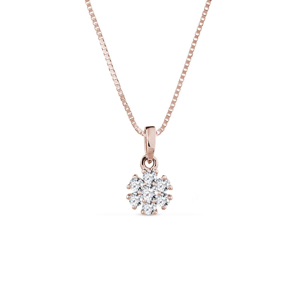 Diamond flower pendant necklace in rose gold | KLENOTA
