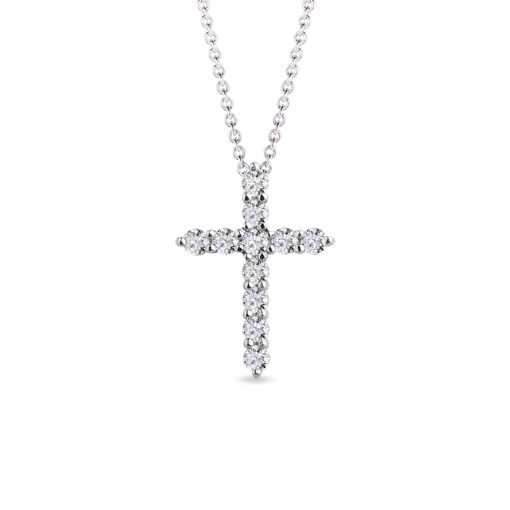 Diamond cross pendant in white gold | KLENOTA